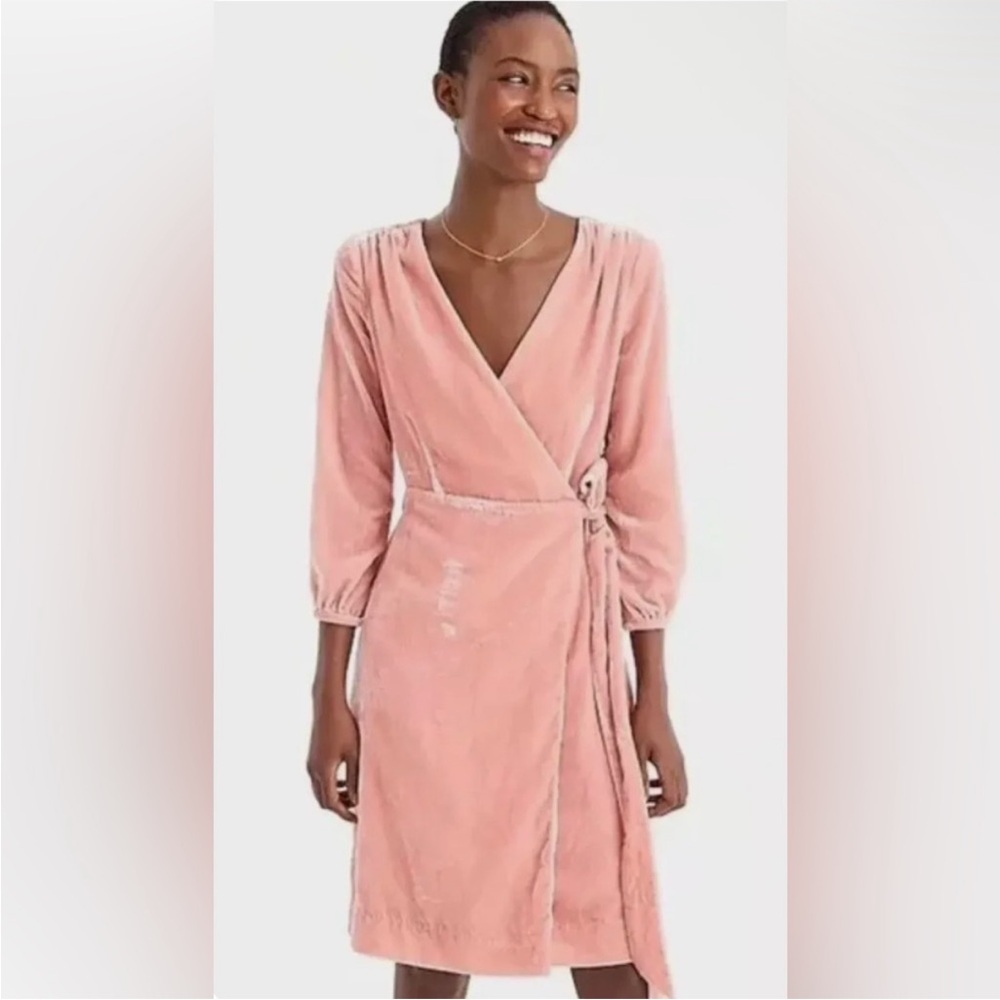 NWT J.Crew pink velvet wrap dress